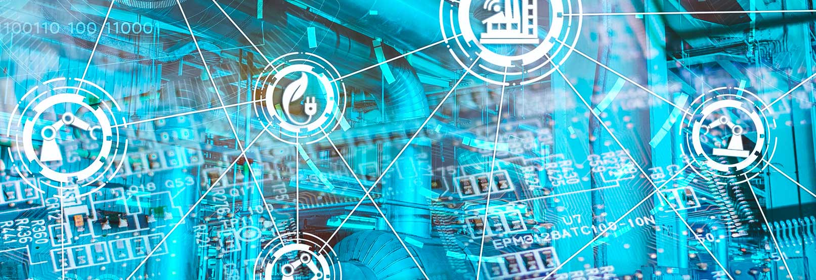 Produktionsdaten dargestellt/überlagert auf einem futuristischem Bild 